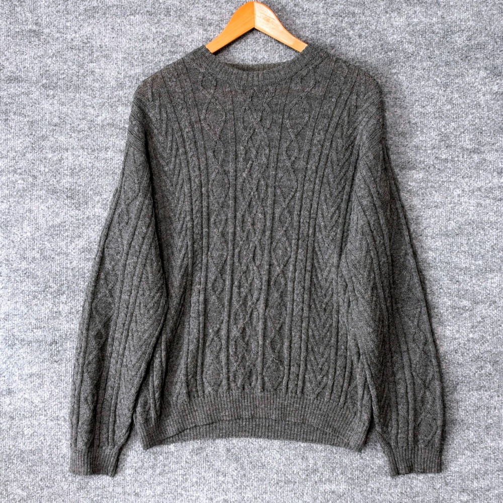 J.Crew Mens Wool Alpaca Cable Knit Crewneck Sweater Gray Medium 6802